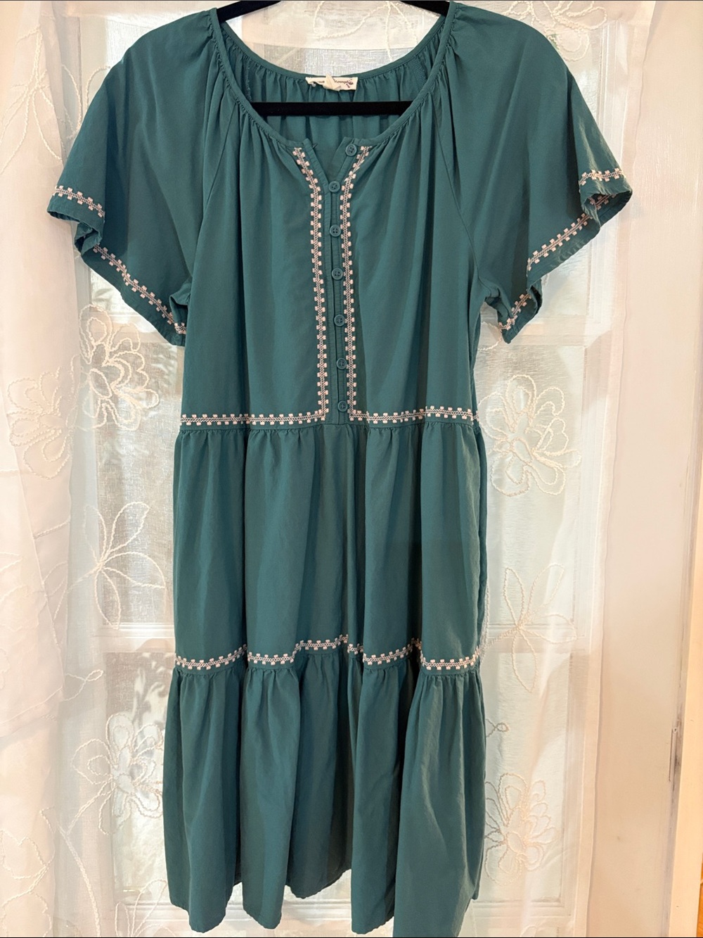 Beach Lunch Lounge Teal Tiered Dress Size Small Boho Cottagecore - Picture 3 of 9